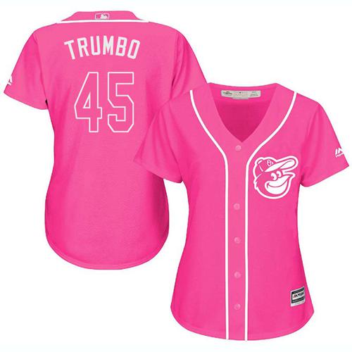 Orioles #45 Mark Trumbo Pink Fashion Women's Stitched MLB Jersey